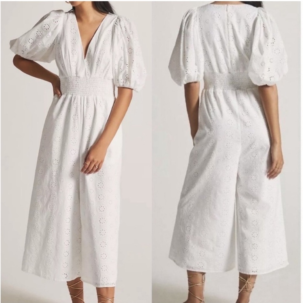 $198 NWT Anthropologie Hutch Size Medium White Eyelet Cropped Jumpsuit Cotton